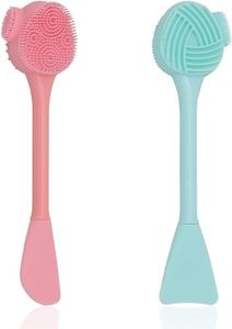 2 Pack Silicone Face Scrubber, 4 in 1 Facial Cleansing Brush, Handheld Face Wash Brush for Pore Cleansing, Gentle Exfoliating, Removing Blackhead , Blue and Pink