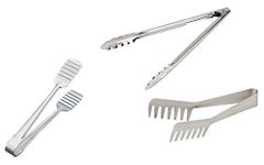 Dynore Stainless Steel Set of 3 Tongs - Utility Tong, Noodle Tong/Spaghetti, Cake Tong