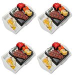 HayWHNKN 4 Packs Grilling Stone Lava Steak Stone Cooking Stone with Stainless Steel Tray and Ceramic Platter for Christmas Steak Cooking Stone Size 18x18 cm 400℃/752℉