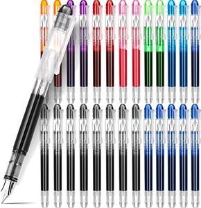 Marspark 26 Pieces Disposable Fountain Pens for Writing Assorted Colors Colorful Fountain Pen Ink Pen Office Supplies for Lettering Hand Drawing Sketching Doodling, Broad Point (Multi Color)