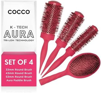COCCO Aura Brush Set, Ceramic Paddle & Round Hairbrushes for Women, Blow-Drying & Frizz Control, Tourmaline Bristles, Ergonomic Grip, Full Styling Set (Pink)