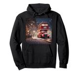 Vintage Routemaster Bus London Christmas Snow Scene Print Pullover Hoodie