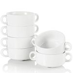 Foraineam Porcelain Bowls with Double Handles 10 Ounce White French Onion Soup Bowl Round Stackable Bowls for Soup, Cereal, Oatmeal, Set of 6