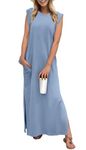 GRECERELLE Womens Summer Maxi Dress Elegant Styles Basic Sleeveless Maxi Dresses with Split and Pockets (Denim Blue, M)