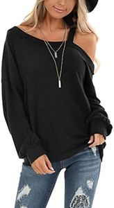 Ezbelle Womens Sweaters Oversized Long Sleeve Cold Shoulder Tops Shirt Tunic Sweatshirt, 00-black, Small