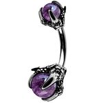 OUFER Claw Belly Button Rings 14G Surgical Steel Navel Piercing Jewelry Dragon Claws Holding Natural Stone Navel Belly Ring-Amethyst