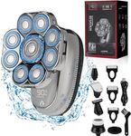 Head Shavers for Bald Men, Wjiang 6 in 1 Head Shaver 9D Electric Razor Rechargeable Waterproof Mens Shaver for Wet Dry Electric Skull Shavers with Nose Hair Sideburns Trimmer and Face Cleaning Brush