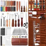 TLKKUE Leather Working Kit, Leather Craft Tools with Custom Storage Bag Leather Craft Making Leather Tooling Kit for Beginners Leather Crafting Tools and Supplies for Carving Punching Sewing Stamping