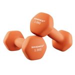 SONGMICS Set of 2 Dumbbells, 2 x 1.5 kg Hand Weights with Neoprene Coating, Hexagonal Dumbbells Pair, Home Workout, Fitness Training Exercise, Orange SYL63OG