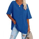 Famulily Solid Color Loose Basic Tee Tops for Women Ladies Half Sleeve Baseball T Shirt Tops Blue XXL