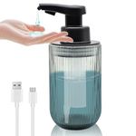 Automatic Touchless Glass Soap Dispenser, Rechargeable Hands Free Ribbed Liquid Soap Dispenser with Chrome-Finished Electric Sensor Pump, Refillable Bottle for Bathroom Kitchen Countertop