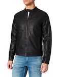 JACK & JONES Mens Warner Classic Faux Leather Jacket - Black - XXL