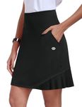 MoFiz Pleated Tennis Skirts Womens Golf Skorts with Shorts Pockets High Waist Mini Athletic Skirt Workout Sport Work Casual Skort Black US Size M