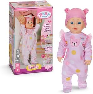 BABY born Emily Walk with Me - 43cm doll with electronic functions - Crawling & interactive baby doll with sounds - Includes pink romper & hat - Suitable for children Aged 3+
