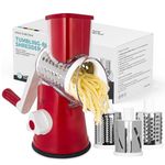 X Home Rotary Cheese Grater, 3-in-1 Stainless Steel Manual Cheese Shredder for Kitchen, Rotary Slicer for Vegetables, Fruit, Nuts, Chocolate (Red)