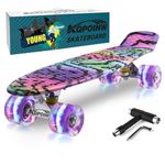 Kqpoinw Kids Skateboard,22" Complete Skateboards for Kids,Teens,Girls,Beginners,Skate Board,Purple Penny Boards with Colorful Light Wheels,Skate Tool,Tote Bag,Ideal Gift for Girls,Kids