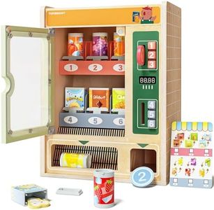 TOP BRIGHT Wooden Vending Machine Play Set, Play Food for Kids，Pretend Play Toys with Wooden Snack Bars and Drink Cans, Montessori Toys for Boys Girls Capybara Gift Age 3+ (Vending Machine)