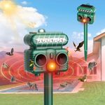 Ultrasonic Animal Repellent Outdoor, Solar Powered Squirrel Repellent with Waterproof Motion Sensor & Flash Light, Mouse Raccoon Bird Deer Gopher Snake Skunk Deterrent for Yard Garden Lawn Farm 18kHZ