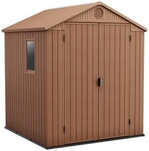Keter Darwin Outdoor Apex Double Door Garden Storage Shed 6 x 6ft Brown Evotech+ Wood Look and Feel | Fade Free | All Weather Resistant | Safe and Secure | Zero Maintenance | 15 year Warranty