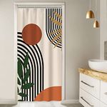 Stall Shower Curtain, Ruelvth Mid Century Boho Abstract Minimalist Sunrise Shower Curtain Set Orange Waterproof Polyester Morden Abstract Leaves and Arch Fabric Bathroom Curtain with Hooks, 36x72 Inch