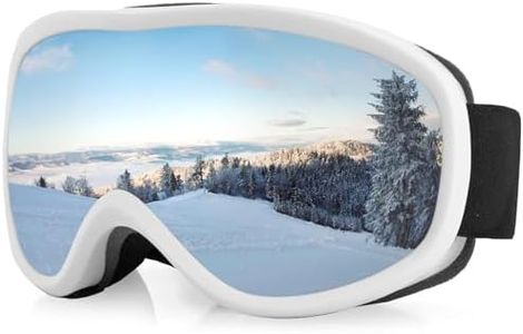 VINTEAM Ski Goggles OTG White Frame Silver Lens – Over Glasses Snowboard Goggles for Men Women Youth, Anti-Fog Double Lens, UV400 Protection, Impact Resistant TPU Frame for Skiing & Snowboarding