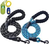 ladoogo 2 Pack 0.5 in × 5 FT Heavy Duty Dog Leash with Comfortable Padded Handle Reflective Dog leashes for Medium Large Dogs (Black&Blue)