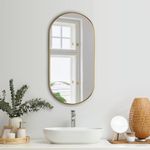 Oikiture Oval Wall Mirror 76 x 31cm Make Up Mirror for Home Bedroom Living Room Gold