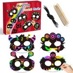 WATINC 28pcs Halloween Party Monster Scratch Mask for Kids, Halloween Magic Scratch Craft Paper Cards Gift Set