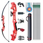 D&Q Archery Set Adult Bow and Arrow Set Adult Takedown Recurve Bow Hunting Bow Target Practice Competition Survival Longbow Right Hand 50" 30lbs, 40lbs with 6pcs Fiberglass Arrows (Red,40lb)