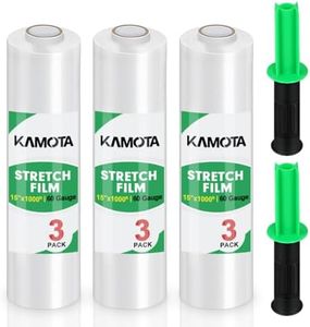 Stretch Film, KAMOTA Stretch Wrap with Handles Industrial Strength, Moving Wrapping Plastic Roll, Shrink Wrap for Pallet Wrap, 15" x 1000 Feet, 3 Pack, 60 Gauge