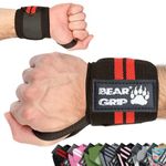 BEAR GRIP - Weight lifting wrist support wraps (Sold in pairs) (BEAR-GRIP-BLACK-RED-WRAPS)