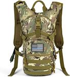 SHARKMOUTH Tactical MOLLE Hydration Pack Backpack 900D with 2L Leak-Proof Water Bladder, Keep Liquids Cool for Up to 4 Hours, Outdoor Daypack for Cycling, Hiking, Running, USA Flag Patch, CPTan