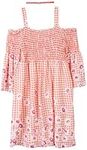 Speechless Girls' Big Cold Shoulder Dress with Smocked Bodice, Coral/Fuchsia, 7