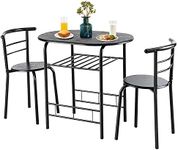 GiantexUK 3-Piece Dining Table Set, Metal Frame Kitchen Table Set with Storage Shelf, 2 Chairs, Compact Breakfast Bar Table Set for Home Kitchen Living Room Apartment Office (Black)