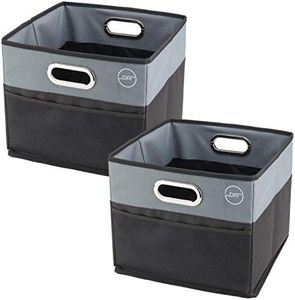 DOUBLE R BAGS Universal Vehicles Collapsible Cargo Kids Toy Storage Box Car Seat Accessories for Car Trunk Organizer for Car Dicky SUV Trunk Home-use No-Slip Velcro Bottom Black and Grey (Pack of 2)