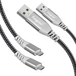 PS4 Micro USB Cable 5m, 2 Pack Fasgear Nylon Braided Fast Charging Micro USB 2.0 Cord Compatible for PlayStation 4 Controller,X-Box,Android Phone,Galaxy S7/S6,Sony,Webcam,Baby Monitor (Black)