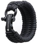 The Friendly Swede Trilobite Extra Beefy 500 lb Paracord Survival Bracelet with Stainless Steel Black Adjust Bow Shackle (Black, 7-8" wrists)
