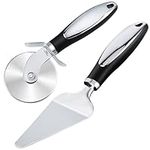 BASUNLOY Stainless Steel Pizza Cutter Wheel with Pizza Server Pizza Slicer Cutter Wheel with TPR Non-Slip Ergonomic Handle 360° Smooth Rotation & Sharp Pizza Blade Easy to Cut & Clean,Black