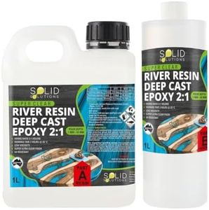 Solid Solutions Deep Pour Epoxy Resin for River Tables - Crystal Clear, UV Resistant Deep Casting Resin Up to 50mm, Tintable, 1.5L Kit