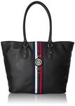 Tommy Hilfiger Women's Travel Tote Bag Jaden Shoulder Handbag, Black Polyvinyl Chloride, One Size