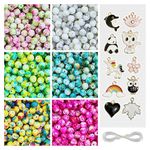 REGLET 10 Pcs of Metal Charms & 210 Pcs Marble Glass Beads for Jewellery Making Kit - Pearls for Craft - Bead Craft - Glass Beads for Bracelet Making Kit - Multicolour - 8 mm - 150 Gram - 2a