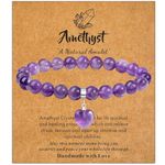 MAIBAOTA Healing Crystal Bracelet for Women, 8 mm Beaded Amethyst Bracelet, Purple Gemstone Love Heart Charm Bracelet, Stone Jewelry Gifts for Christmas Anniversary Valentine's Day