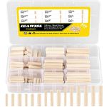 IEAWISL Wooden Dowel Pins, 200PCS Mutdisket Wood Beveled Ends Tapered Pins Wood Pegs, Groove Wooden Dowel Pins - 9 Sizes 6mm 8mm 10mm Straight Grooved Pins for Furniture, Door, Crafts, DIY