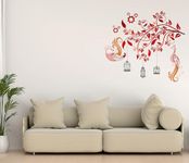 Amazon Brand - Solimo Wall Sticker for Bedroom (Red Birds Butterflies) | PVC Vinyl | Self-Adhesive (100 cm x 95 cm)