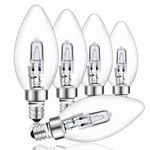 E14 42W Halogen Candle Light Bulbs Dimmable, Clear Glass C35 E14 SES Small Edison Screw Bulb, 650LM Warm White 2700K Halogen Candle Bulb for Chandelier, 230V, Pack of 5