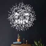 PIAOPIAO Modern Firework Chandeliers Dandelion Pendant Light, 8 Lights G9 Lamps Alloy Fixtures - with Bulb and 32 Strings Crystal, for Living Room, Bedroom, Dining, Foyer, Shop (Cold Light, Silver)