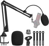 Microphone Arm Stand, TONOR Adjustable Suspension Boom Scissor Mic Stand with Pop Filter, 3/8" to 5/8" Adapter, Mic Clip, Upgraded Heavy Duty Clamp for Blue Yeti Nano Snowball Ice and Other Mics(T20)