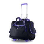 Olympia U.S.A. Deluxe Lightweight Rolling Overnighter Case Overnight Laptop Bag Weekender Travel Carry-On Suitcase Luggage with Wheels and Adjustable Push-Down Handle, Black/Purple, One Size, Deluxe