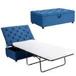 Giantex Ottoman Folding Bed, Fold Out Sleeper Bed with Mattress, Convertible Chair into Sofa Bed, Couch Sleeper w/Steel Frame, Dual Use Guest Bed Lounge Bed, Living Room Bedroom Office(Blue)