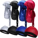 8 Pieces Silky Durag Caps Elastic Wave Cap Long Tail Headwraps Wide Straps Waves (Color 1)